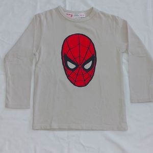 Zara cotton boys cream tees with long sleeve red Spiderman white word  4-5 yr